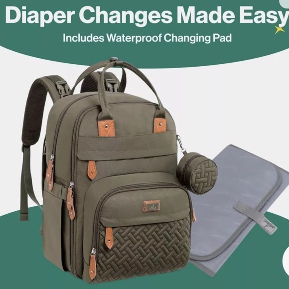 Excellent! BabbleRoo Multifunction/Waterproof Diaper Bag Backpack Army Green - Picture 8 of 8